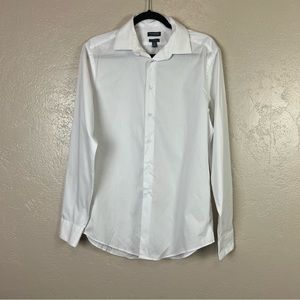 5/$30 Madison slim fit men long‎ sleeve bottoms down white shirt size M
